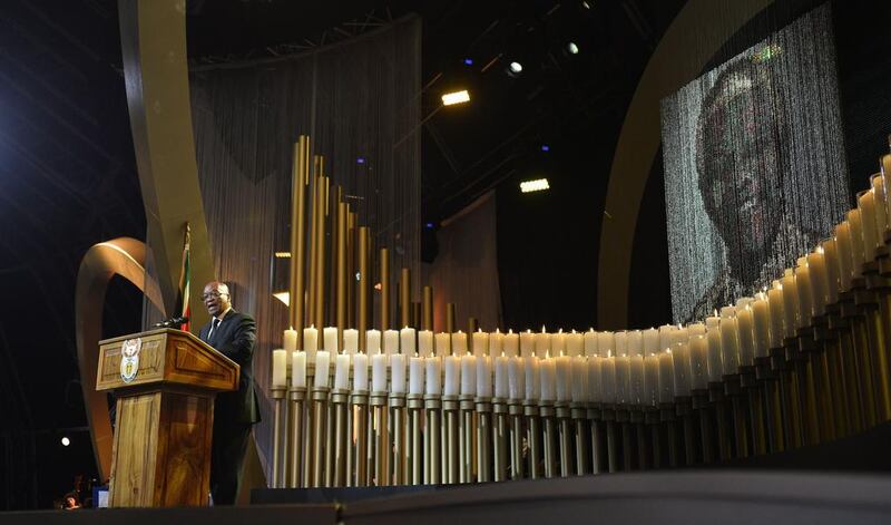 South Africa President Jacob Zuma gives a speech during the funeral ceremony of South African former president Nelson Mandela in Qunu. Odd Andersen / AFP





