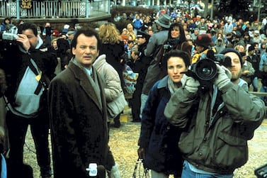 Bill Murray, Andie MacDowell, Chris Elliott in Groundhog Day   Sony Pictures Home Entertainment.