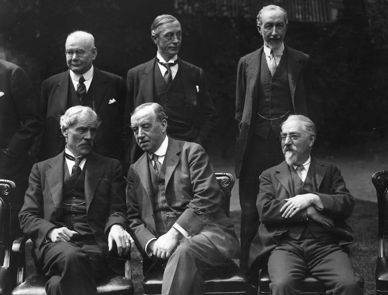 Members of the Labour cabinet at No 10 in 1929: Clockwise from top left: Tom Shaw, Arthur Greenwood, Noel Buxton, Sidney Webb, Arthur Henderson and prime minister Ramsay MacDonald