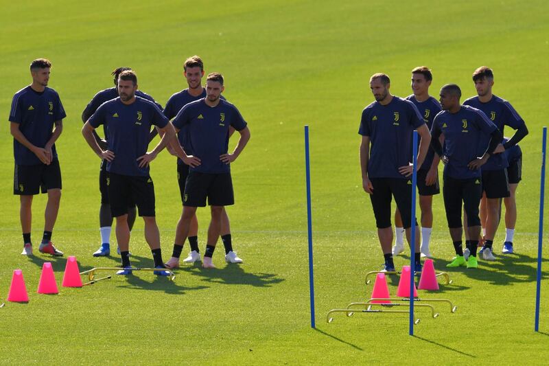 Juventus players take part in a training session ahead of the Champions League match against Manchester United. AFP