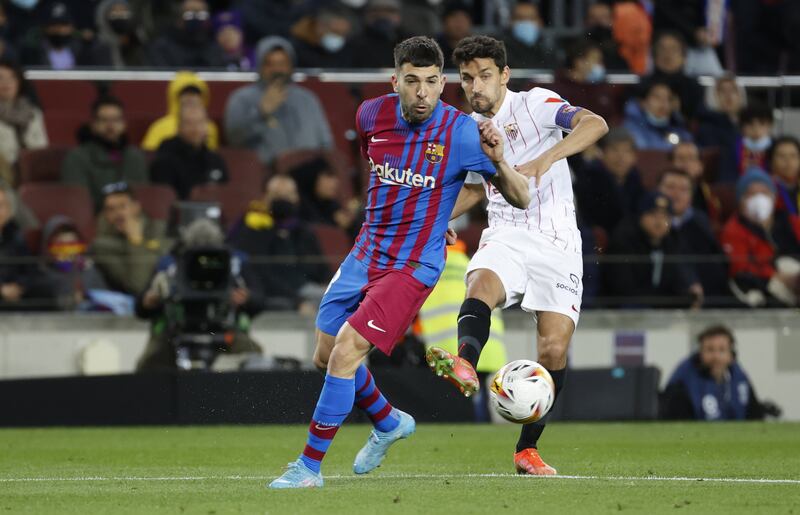 Jordi Alba – 7. Blasted a 20th minute shot wide. Cut out Sevilla’s accurate cross field passes well. EPA