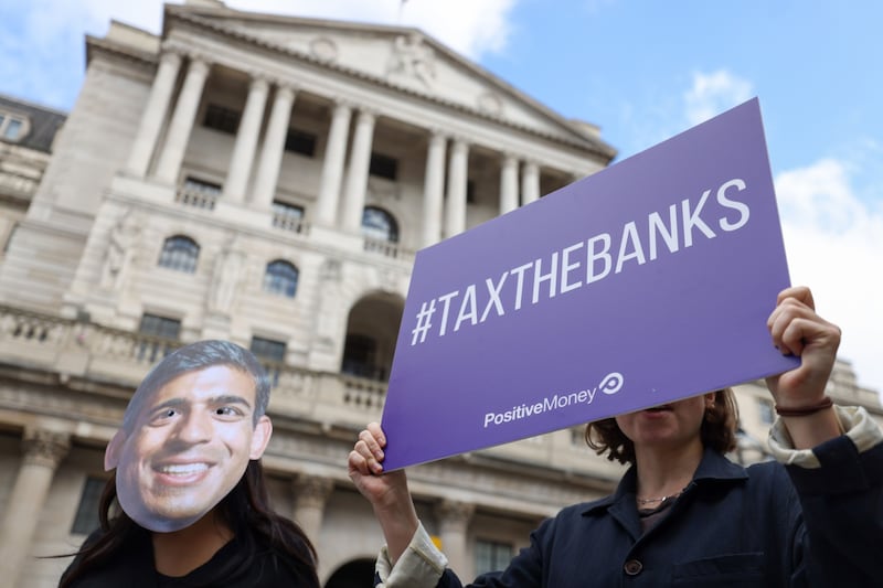 Protesters outside the Bank of England. Bloomberg