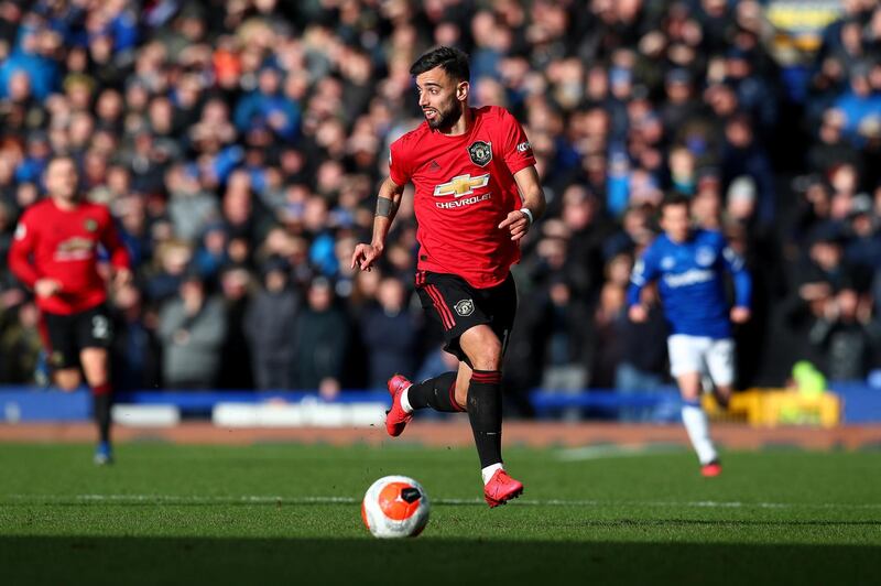 Bruno Fernandes in action against Everton in March. Getty Images