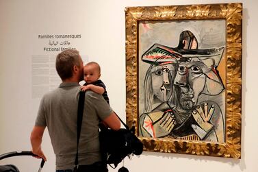 Visitors tour the exhibition at Sursock Museum in Beirut. AFP