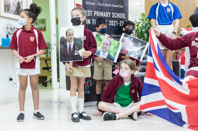 Victory Heights Primary School pupils, who will be asking Prince William questions, show their excitement before his visit to Dubai. Antonie Robertson / The National