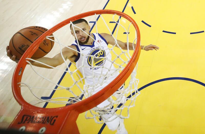 epa06776965 Golden State Warriors guard Stephen Curry goes to the basket against the Cleveland Cavaliers in the first half of game one of the NBA Finals basketball game between the Cleveland Cavaliers and the Golden State Warriors at the Oracle Arena in Oakland, California, USA, 31 May 2018.  EPA/EZRA SHAW / GETTY IMAGES / POOL  SHUTTERSTOCK OUT
