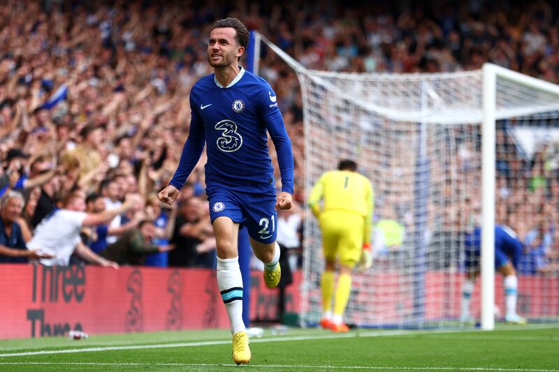Chelsea's Ben Chilwell celebrates after levelling at 1-1. Getty