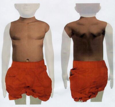 A computer generated image of the torso with distinctive orange shorts released by London's Metropolitan Police. Metropolitan Police/Getty Images