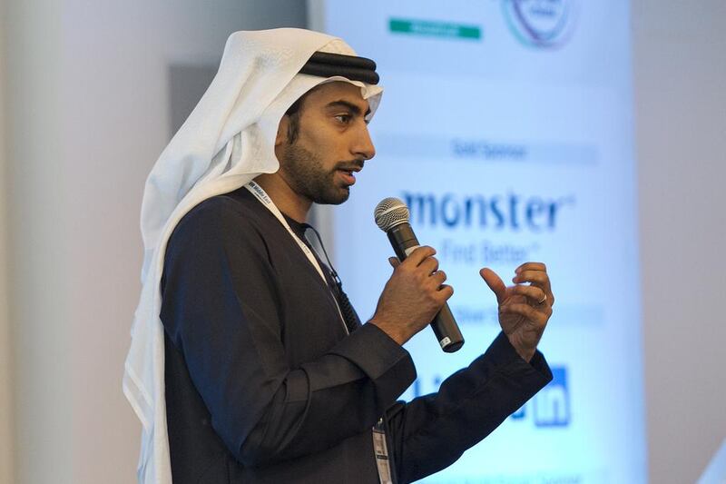 Emirati role model Anas Bukhask, co-founder of Adhaff football centres, said he was surprised local youth were more interested in working abroad than they were in salaries and packages. Mona Al-Marzooqi / The National

