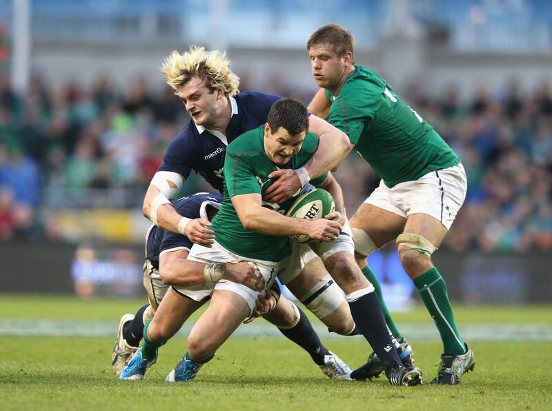 Jonathan Sexton, centre, was a force for Ireland in their opening Six Nations victory over Scotland on Sunday. David Rogers / Getty Images