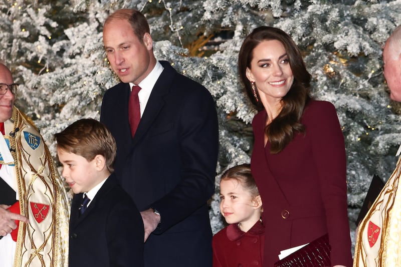 Britain's Prince William, Catherine, Princess of Wales, Prince George and Princess Charlotte attend the Together at Christmas carol service at Westminster Abbey, London, on Thursday. Reuters
