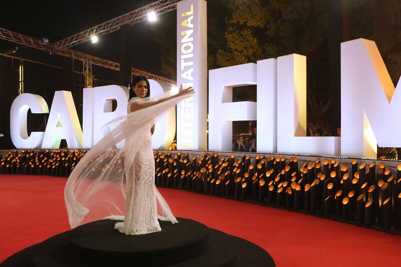 Jordanian actress Saba Moubarak poses on the red carpet at the closing ceremony of the 40th edition of the Cairo International Film Festival. Photo / AFP