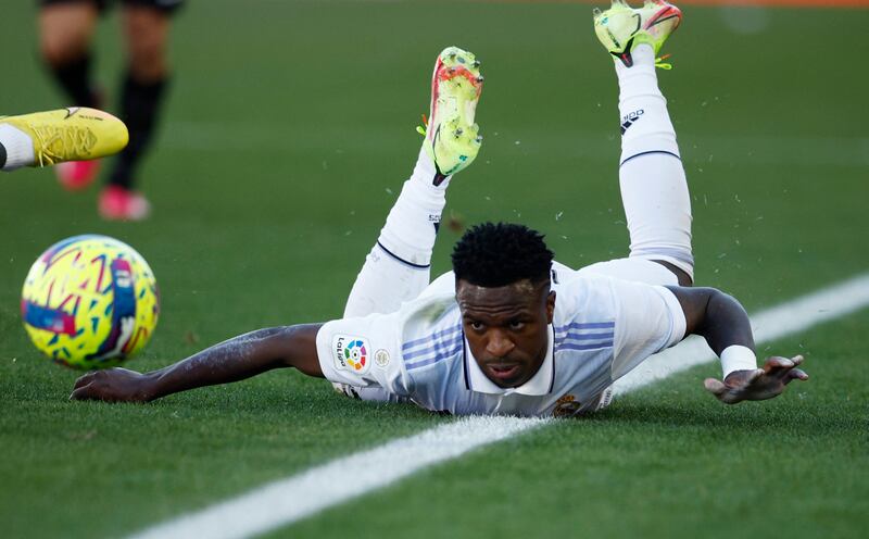 Real Madrid's Vinicius Junior after being fouled in the 1-0 La Liga defeat against Mallorca on February 5, 2023. Reuters