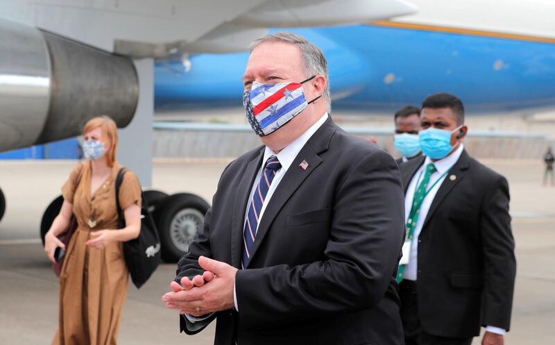 U.S. Secretary of State Mike Pompeo walks to board an aircraft to leave for Maldives, in Colombo, Sri Lanka October 28, 2020. Eranga Jayawardena/Pool via REUTERS