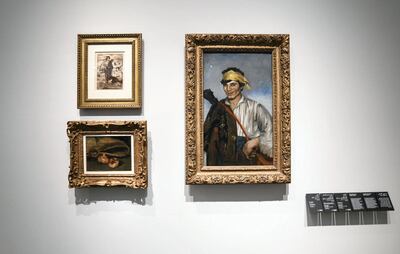 Abu Dhabi, United Arab Emirates - Artworks of Édouard Manet french artist, ‘The Gypsies’, ink on paper, ‘Still-Life with Bag and Garlic’, oil on canvas and ‘The Bohemian’, oil on canvas as part of the new displays at the Louvre on November 1, 2018. (Khushnum Bhandari/ The National)
