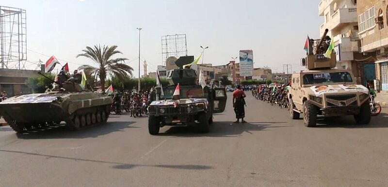 Yemen's Houthi rebels put on a military parade in the port city of  Hodeidah. Yemen's Minister of Information, Moammar Al Eryani, Twitter. 