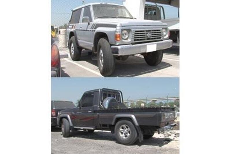 Dubai police have released these pictures of the two vehicles confiscated as part of the investigation into an online video showing stunts taking place on the Sheikh Zayed Road.