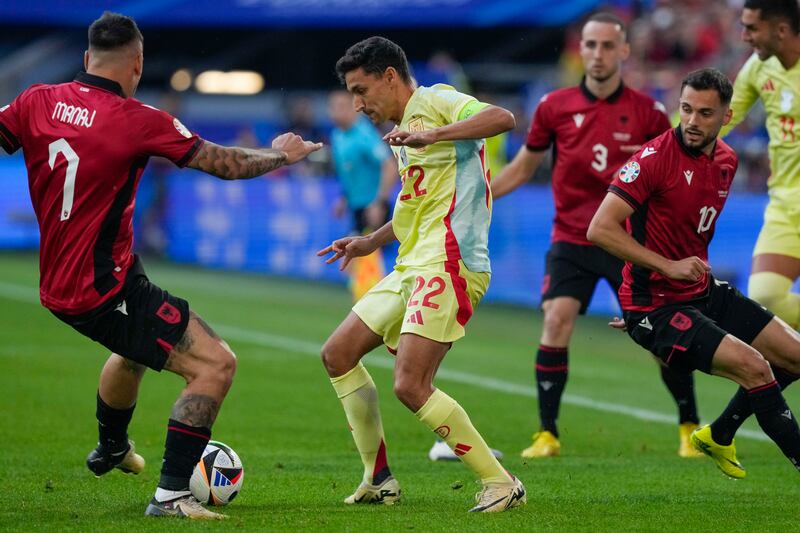 Spain’s captain, 38, who became the country’s oldest player at an international tournament 14 years after he won the World Cup. Like fellow full-back Grimaldo, was often in plenty of space to pick his cross. AP 