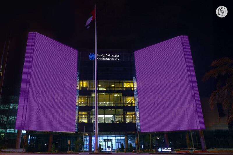 Khalifa University also lit up in the colour purple.