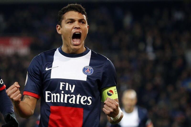 Thiago Silva celebrates after scoring for PSG on Sunday.