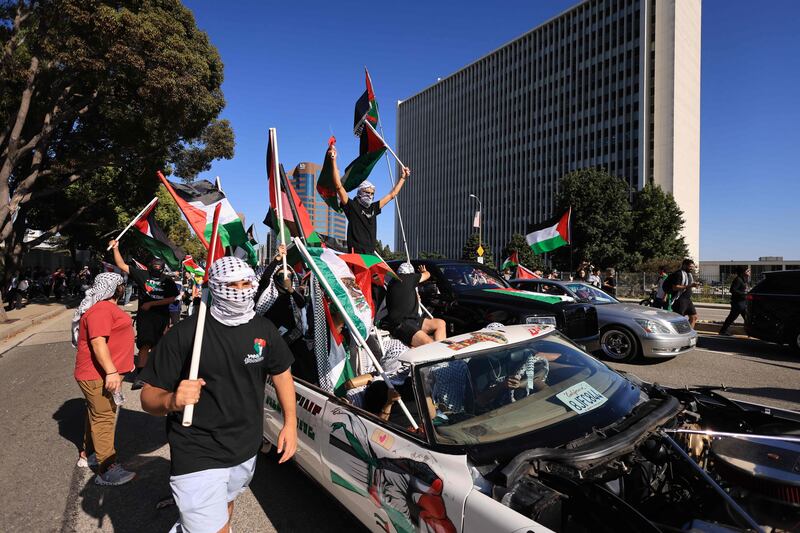 Demonstrators march in support of Palestinians in Los Angeles. AFP
