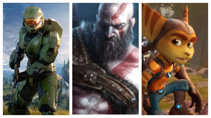 From left: 'Halo Infinite', 'God of War: Ragnarok', 'Ratchet & Clank: Rift Apart'. Xbox Game Studios, Sony Interactive Entertainment