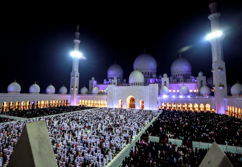 Worshippers gather for Laylat Al Qadr prayers at Sheikh Zayed Grand Mosque. Victor Besa / The National