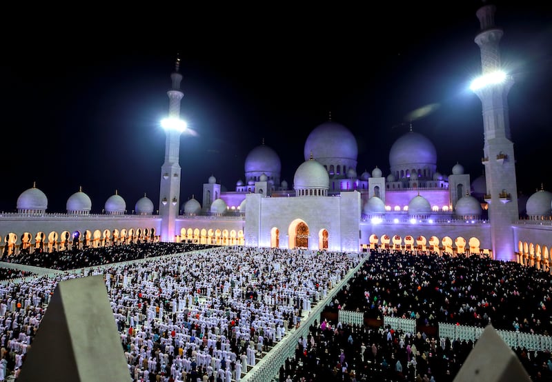 Worshippers gather for Laylat Al Qadr prayers at Sheikh Zayed Grand Mosque. Victor Besa / The National