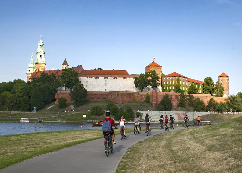 People take a bike ride alongside the Vistula and near the Wawel Castle. Courtesy flydubai