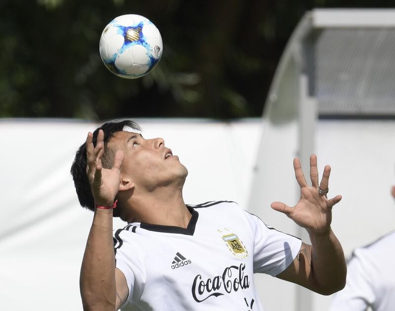 Argentina's midfielder Maximiliano Meza takes part in a training session at the team's base camp in Bronnitsy, on June 25, 2018 on the eve of the team's third Group D match. Juan Mabromata / AFP