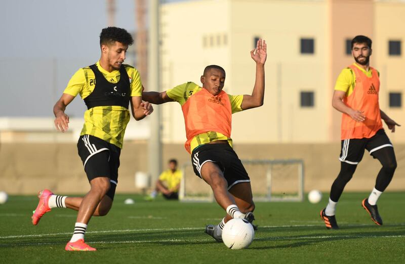 Players from the UAE national team take part in a training session in Dubai.