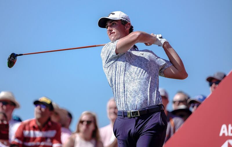 Abu Dhabi, United Arab Emirates, January 18, 2020.  2020 Abu Dhabi HSBC Championship.  Round 3.
Renato Paratore tees off on the second tee.
Victor Besa / The National
Section:  SP
Reporter:  Paul Radley and John McAuley