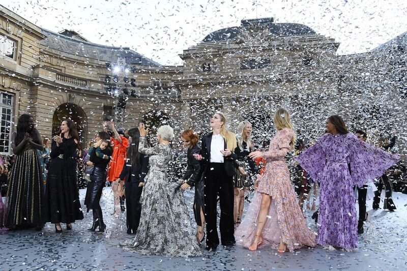 The finale on the runway during the L'Oreal Paris show as part of Paris Fashion Week on September 28, 2019. Getty Images