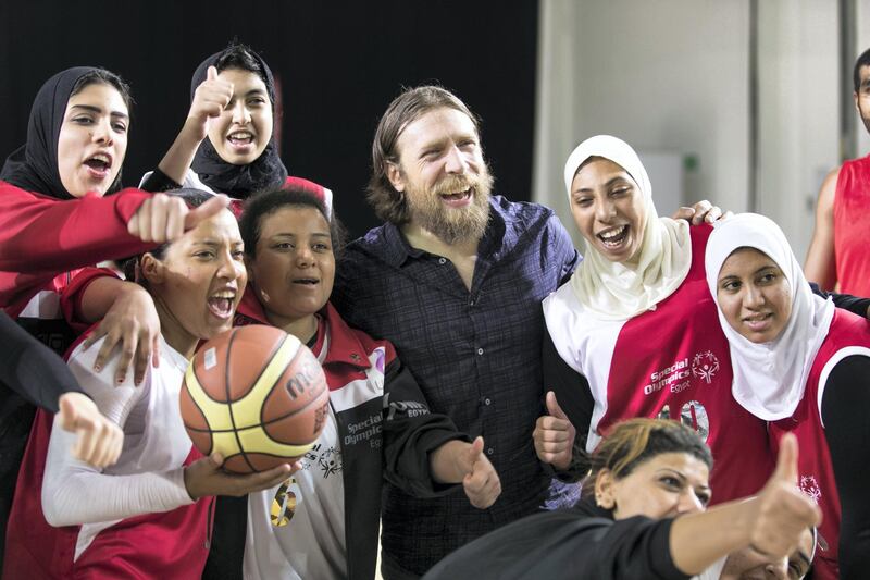 ABU DHABI, UNITED ARAB EMIRATES - MARCH 18, 2018.

WWE Superstar Daniel Bryan with the Egyptial Basketball team at IX MENA Special Olympic games held at Abu Dhabi National Exhibition Center.


(Photo: Reem Mohammed/ The National)

Reporter:  Graham
Section:  SP