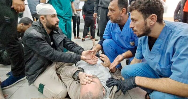 Palestinian medics treat a wounded man at Kamal Adwan Hospital in Beit Lahia after an Israeli strike in November. AFP