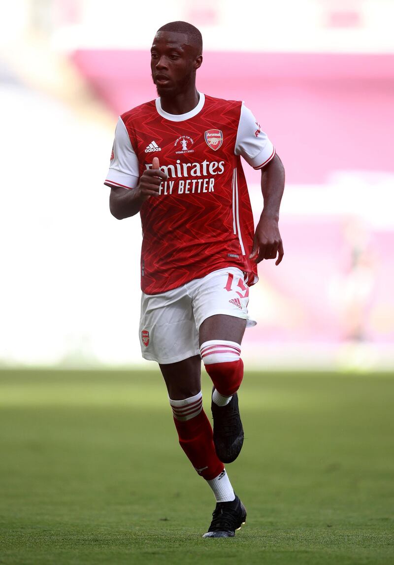Nicolas Pepe - 6: Fabulous finish in first half but was denied goal as Aumameyang had been flagged offside earlier in move. Typical performance from the  £72 million (Dh346m) man - flashes of quality but also lack of consistency with final product. Getty