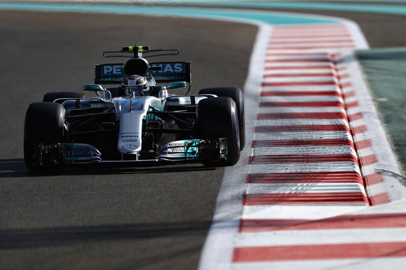 ABU DHABI, UNITED ARAB EMIRATES - NOVEMBER 25:  Valtteri Bottas driving the (77) Mercedes AMG Petronas F1 Team Mercedes F1 WO8 on track during final practice for the Abu Dhabi Formula One Grand Prix at Yas Marina Circuit on November 25, 2017 in Abu Dhabi, United Arab Emirates.  (Photo by Mark Thompson/Getty Images)