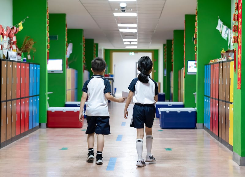 Pupils in the colourful corridors