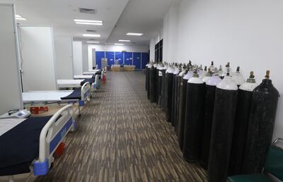 A view of a Covid-19 care facility, which can accommodate around five hundred Covid-19 patients, in an indoor stadium inside Commonwealth Games (CWG) Village sports complex in New Delhi, India, 22 December 2021. EPA