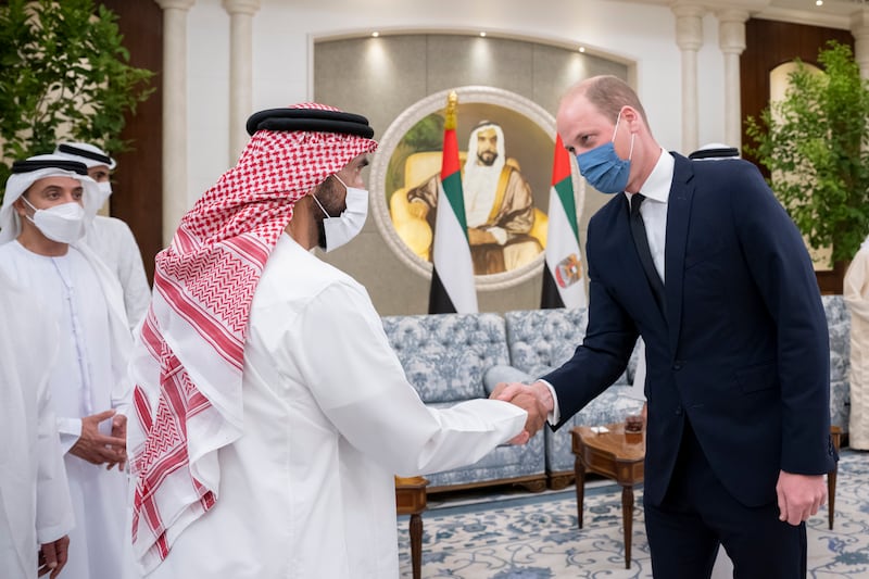 Prince William with Sheikh Nahyan bin Zayed, chairman of the Board of Trustees of Zayed bin Sultan Al Nahyan Charitable and Humanitarian Foundation.