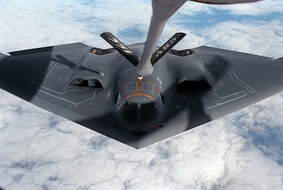 A B-2 Bomber approaches a KC-135R Stratotanker for refuelling. Photo: US Air Force