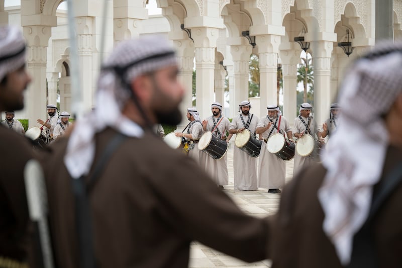 A traditional dance is performed during the state reception. Omar Askar /  UAE Presidential Court
