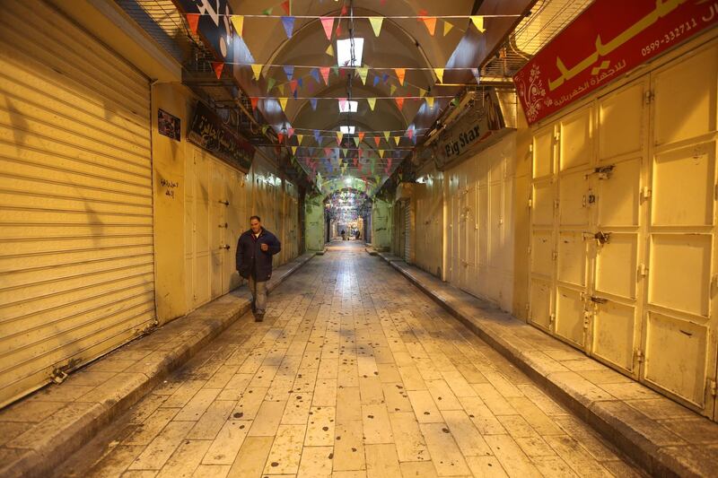 An empty street in Nablus. Alaa Badarneh / EPA