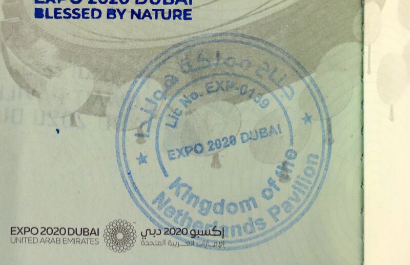 Passport stamp for the pavilion of Netherlands.