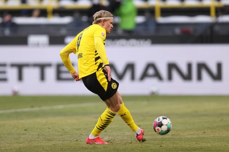 Erling Haaland of Borussia Dortmund scores his team's second goal. EPA