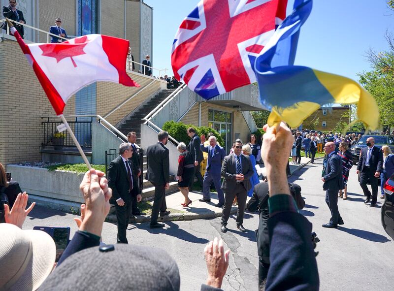 Britain's Prince Charles and Camilla, Duchess of Cornwall, visit the Ukrainian Orthodox Cathedral, Assumption of the Blessed Virgin, in Ottawa, Ontario, while on their Canadian Royal tour, Wednesday May 18, 2022. The Canadian Press/AP