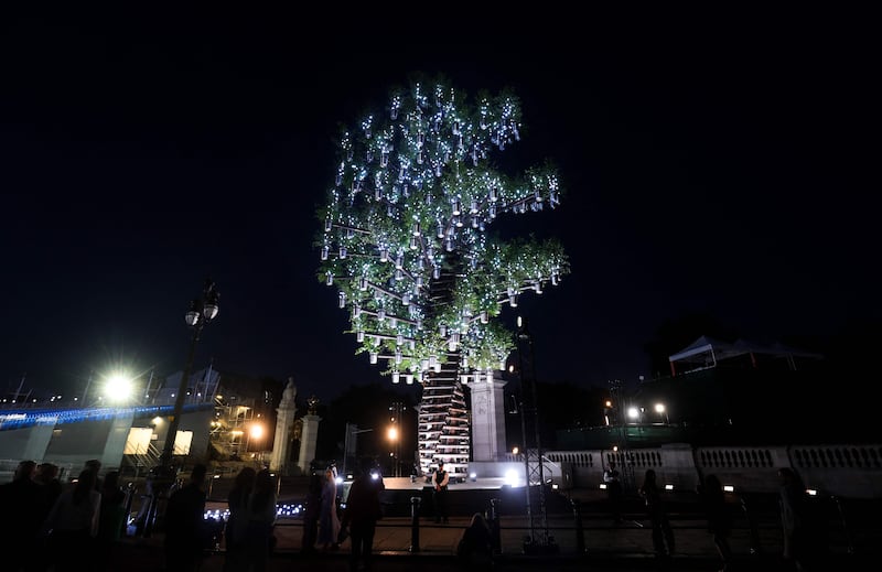 The 'Tree Of Trees' by designer Thomas Heatherwick at a special ceremony for the lighting of the principal beacon at Buckingham Palace, London. AFP