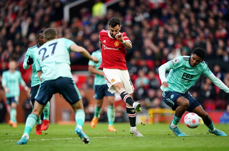 United's Bruno Fernandes shoots at goal. PA