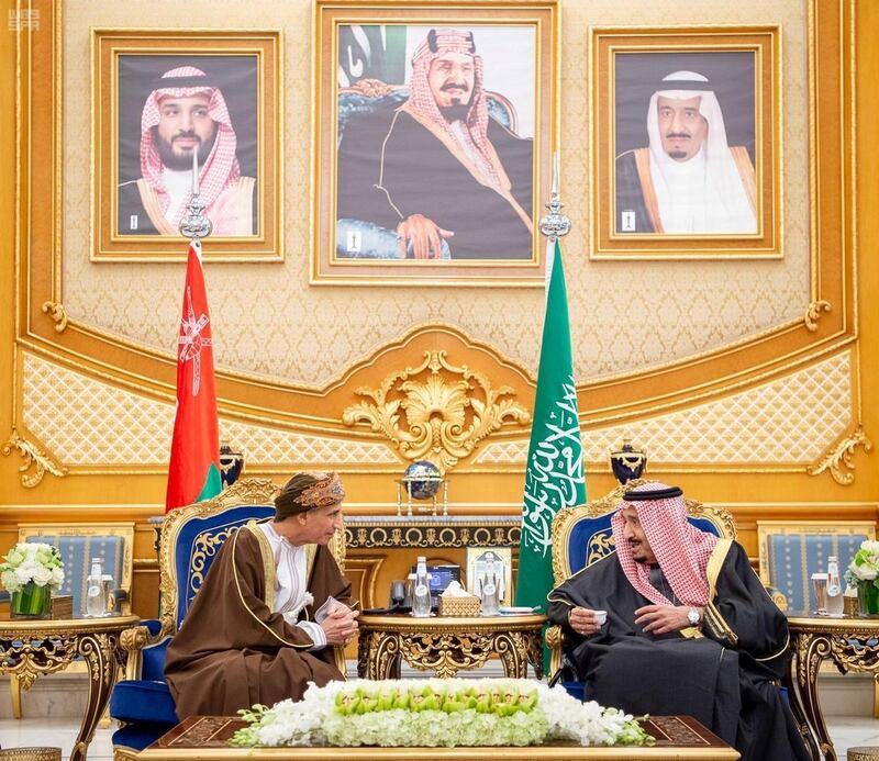 Saudi Arabia's King Salman meets Fahad bin Mahmood, Oman's Deputy Prime Minister, during the GCC 40th Summit in Riyadh, Saudi Arabia.  Reuters