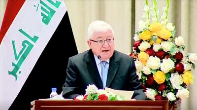 Iraqi President Fouad Masoum speaks during the first session of the new Iraqi parliament in Baghdad, Iraq, September 3, 2018 in this still image taken from a video. IRAQIYA TV POOL/REUTERS TV/via REUTERS